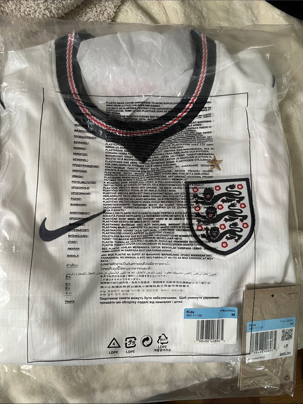 Nike Kids England White Football Jersey with Crest